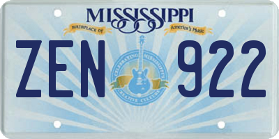 MS license plate ZEN922
