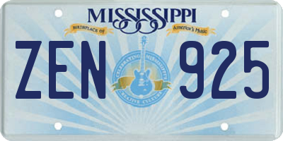MS license plate ZEN925