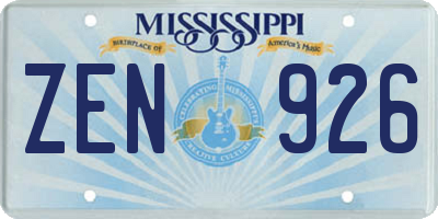 MS license plate ZEN926
