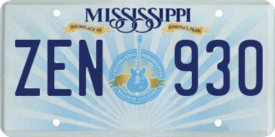 MS license plate ZEN930