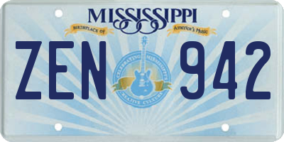 MS license plate ZEN942