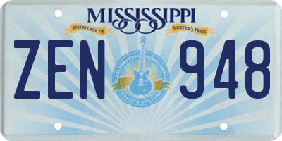 MS license plate ZEN948