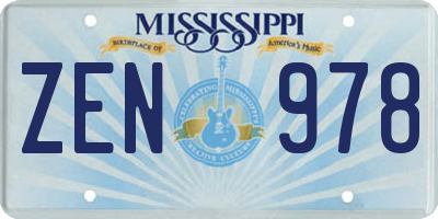 MS license plate ZEN978