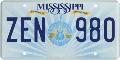 MS license plate ZEN980