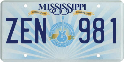 MS license plate ZEN981