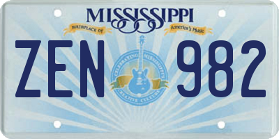 MS license plate ZEN982