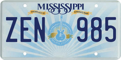 MS license plate ZEN985