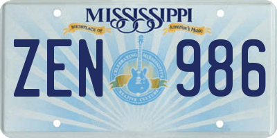 MS license plate ZEN986