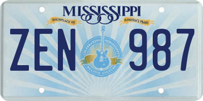 MS license plate ZEN987