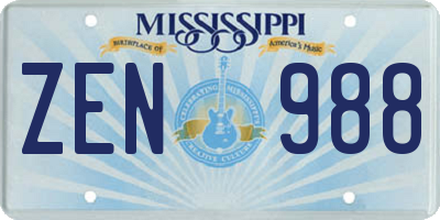 MS license plate ZEN988