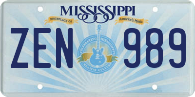 MS license plate ZEN989
