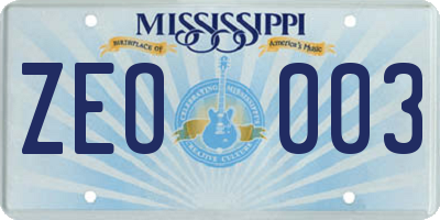 MS license plate ZEO003