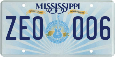 MS license plate ZEO006