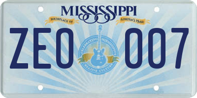 MS license plate ZEO007