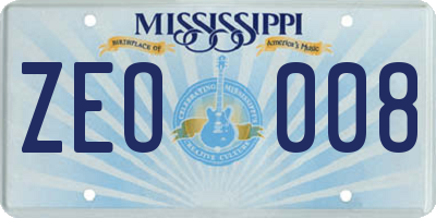 MS license plate ZEO008
