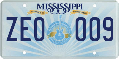 MS license plate ZEO009
