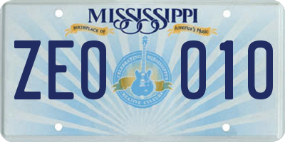 MS license plate ZEO010