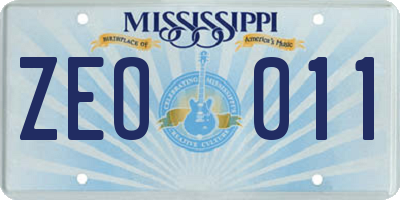MS license plate ZEO011