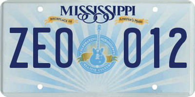 MS license plate ZEO012