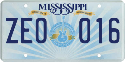MS license plate ZEO016