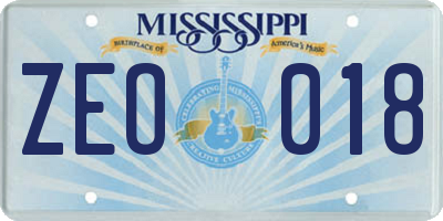 MS license plate ZEO018