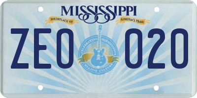 MS license plate ZEO020