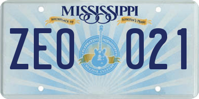 MS license plate ZEO021