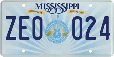 MS license plate ZEO024