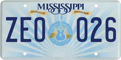 MS license plate ZEO026