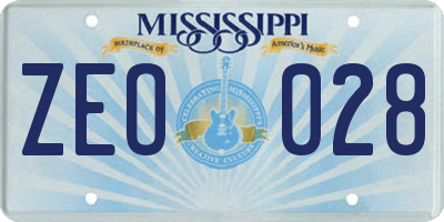 MS license plate ZEO028