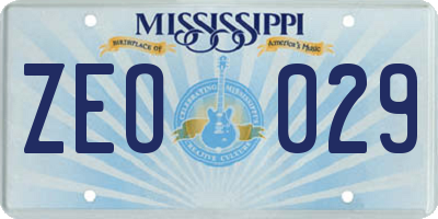 MS license plate ZEO029