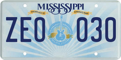 MS license plate ZEO030