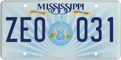 MS license plate ZEO031