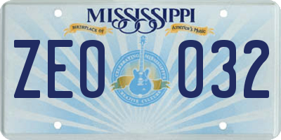 MS license plate ZEO032