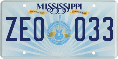 MS license plate ZEO033
