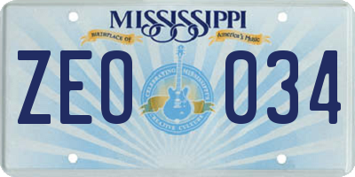 MS license plate ZEO034