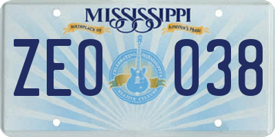 MS license plate ZEO038