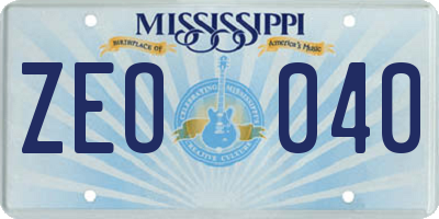 MS license plate ZEO040