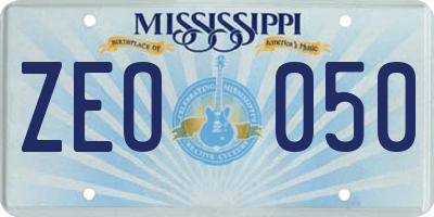 MS license plate ZEO050