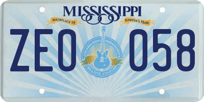 MS license plate ZEO058