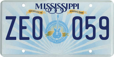 MS license plate ZEO059