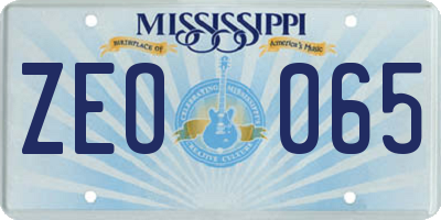 MS license plate ZEO065
