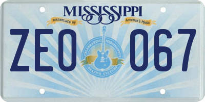 MS license plate ZEO067