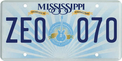 MS license plate ZEO070