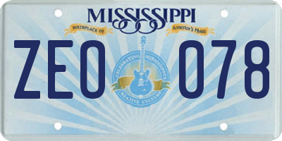 MS license plate ZEO078