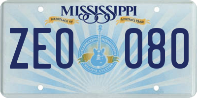 MS license plate ZEO080