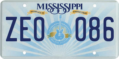 MS license plate ZEO086