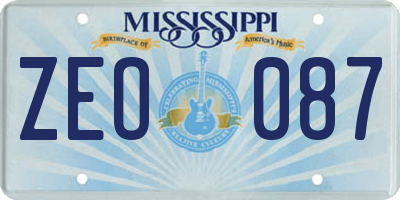 MS license plate ZEO087
