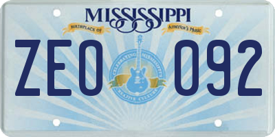 MS license plate ZEO092