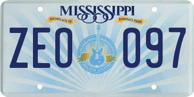 MS license plate ZEO097